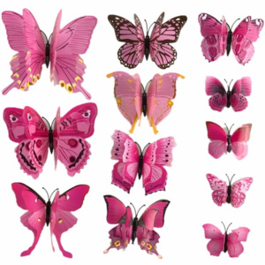 3D motýlci dekorace / samolepky sada 12ks - růžovo-fialová
