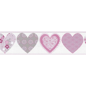 Papírová bordura Happy Kids 2 srdíčka růžové 558210 5 m x 13,4 cm P+S International