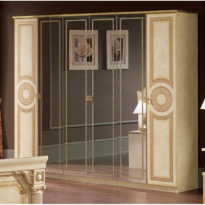 Šatní skříň Aida krémovo-zlatá šestidvéřová se zrcadly