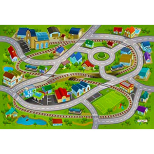 HOUSE OF KIDS Dětský hrací koberec Vlakové nádraží a městečko 3D 100x150 zelený