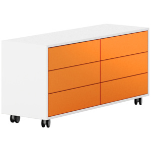 PLAN Pojízdná skříňka se 6 zásuvkami White LAYERS, oranžové zásuvky