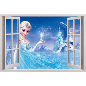 ZOOYOO Samolepka na zeď Frozen Ledové království Elsa 3D 50 x 70 cm - okno