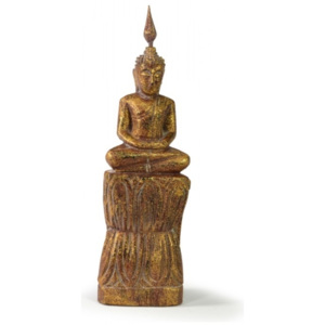 Narozeninový Buddha, čtvrtek, teak, hnědá patina, 23cm