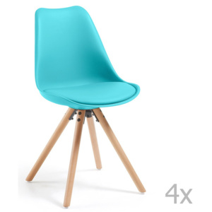 Sada 4 tyrkysových jídelních židlí s dřevěným podnožím La Forma Lars