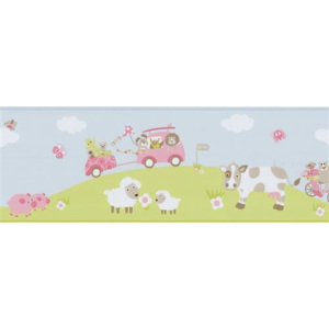 Papírová bordura Happy Kids 2 zvířecí farma růžová 557110 5 m x 17,7 cm P+S International