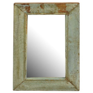 Zrcadlo v rámu z teakového dřeva, tyrkysová patina, 25x37x3cm