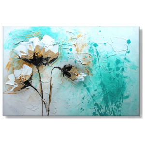 Obraz na plátně květy na tyrkysovém pozadí Rozměry: 60x40cm