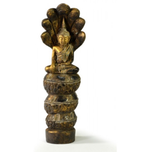 Narozeninový Buddha, sobota, teak, zlatá patina, 26cm