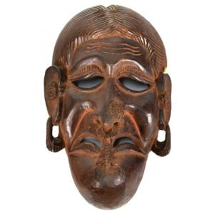 Dřevěná maska, ruční práce, antik patina, dřevo, 27x28cm