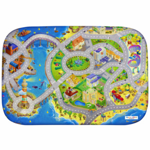 HOUSE OF KIDS Dětský hrací koberec Město s pláží 3D Ultra Soft 130x180 modrý