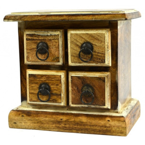 Malá dřevěná skříňka se 4 šuplíčky, kovové úchyty, 22x15x21cm