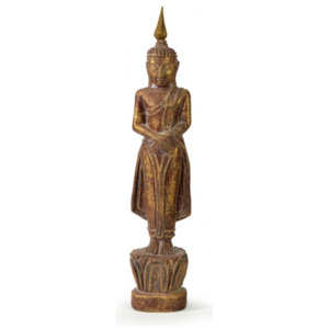 Narozeninový Buddha, neděle, teak, hnědá patina, 26cm