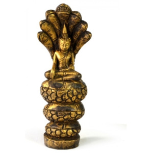 Narozeninový Buddha, sobota, teak, zlatá patina, 23cm