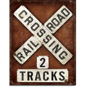Plechová cedule: Railroad Crossing