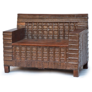 Masivní dřevěné sedátko s úložným prostorem, železné kování, 117x67x86cm