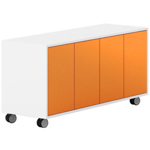 PLAN Pojízdná skříňka s dveřmi White LAYERS, oranžové dveře