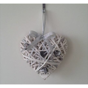 Srdce z proutí a dřeva 20 cm, bílé - Autronic