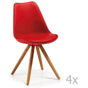 Sada 4 červených jídelních židlí s dřevěným podnožím La Forma Lars