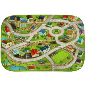 HOUSE OF KIDS Dětský hrací koberec Vlakové nádraží a městečko 3D Ultra Soft 70x100 zelený