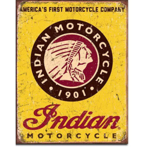 Plechová cedule: Indian Motorcycle (Žluté Logo) - 40x30 cm