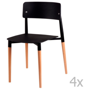 Sada 4 černých jídelních židlí s dřevěnými nohami sømcasa Claire