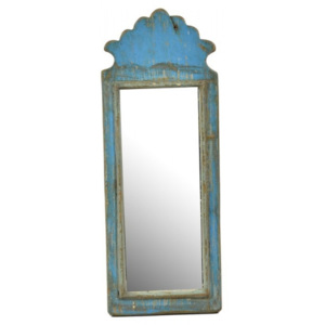 Zrcadlo v rámu z antik dřeva, tyrkysové, 16x41x3cm