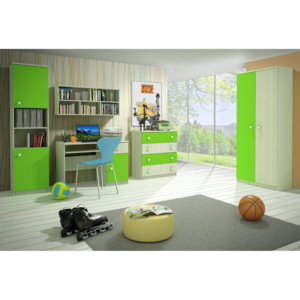 Dětský pokoj v kombinaci zelené barvy a dekoru jasan se skříní typ B F1162