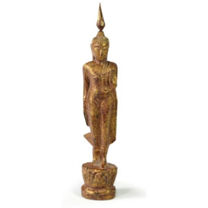 Narozeninový Buddha, pondělí, teak, hnědá patina, 23cm