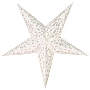 Vánoční hvězda, bílé stínidlo, stříbrný dekor, 5 cípů, 60cm
