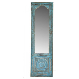 Rám se zrcadlem ze starého teakového dřeva, tyrkysová patina, 165x50x5cm