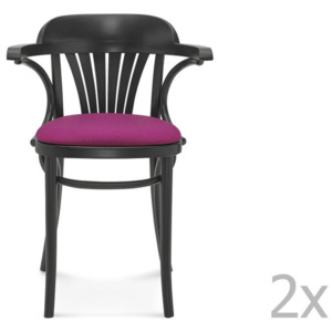 Sada 2 černých s růžovým polstrováním dřevěných židlí Fameg Mathias