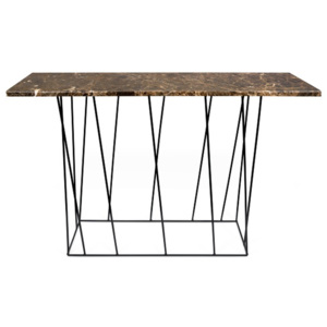 Hnědý mramorový konzolový stolek s černými nohami TemaHome Helix, 40 x 120 cm