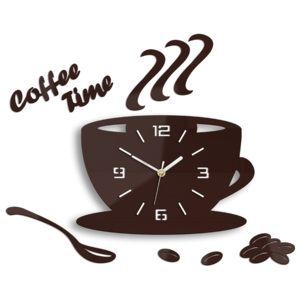 Moderní nástěnné hodiny COFFE TIME 3D BURGUNDY HMCNH045-burgundy (nalepovací hodiny na stěnu)