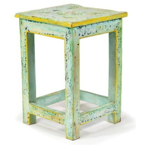 Tyrkysová, ručně malovaná stolička z antik teakového dřeva, 30x30x45cm
