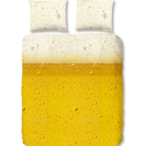 Žluté bavlněné povlečení na dvoulůžko Good Morning Beer, 200 x 200 cm