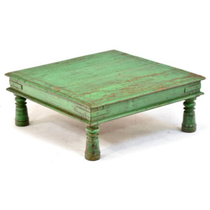 Čajový stolek z teakového dřeva, modrá patina, 59x59x23cm