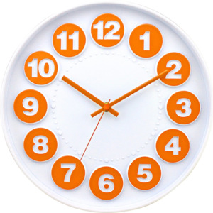 Postershop Nástěnné hodiny: Číselné kruhy (bílo-oranžová) - 30 cm