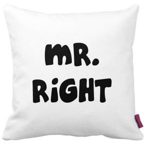 Černobílý polštář Mr. Right, 43 x 43 cm