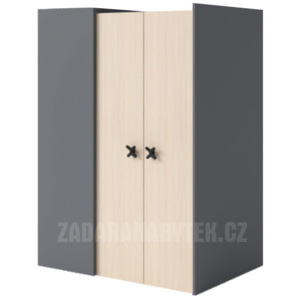 Rohová šatní skříň grafit - dub cremona IKS X01