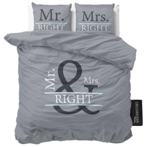 Šedé povlečení z mikroperkálu Sleeptime Mr and Mrs Right, 200 x 220 cm