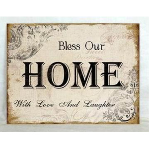 Plechová vintage cedule Bless Our Home - with love and laughter 19SP46