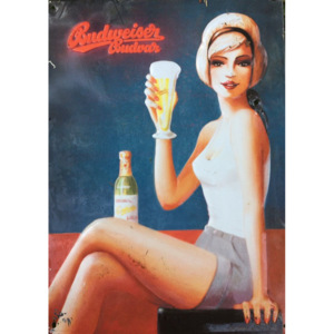 Originální plechová cedule Pivo Budweiser Budvar Žena