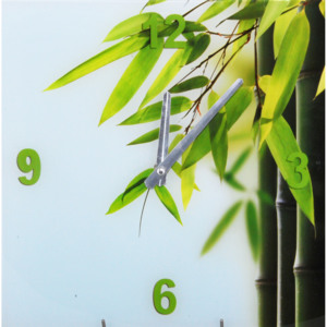 Designové skleněné nástěnné hodiny se zeleným bambusem 00013174