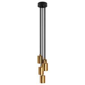 Černé závěsné svítidlo s 5 kabely a objímkami ve zlaté barvě Bulb Attack Cero Group