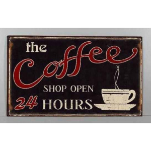 Plechová maxi cedule Coffee shop open - 24 hours