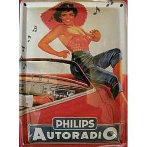 Plechová retro cedulka Philips autoradio