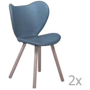 Sada 2 modrých kožených jídelních židlí s přírodním podnožím DAN– FORM Butterfly