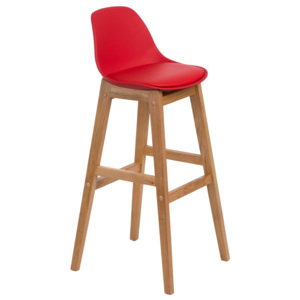 Design2 Barová židle Norden wood, červené sedátko