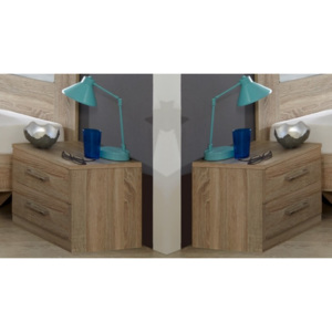 Noční stolek Pamela - 2ks (dub,sklo,chrom)
