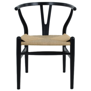 KHome Židle VIDE černá - dřevo bukové, přírodní vlákno